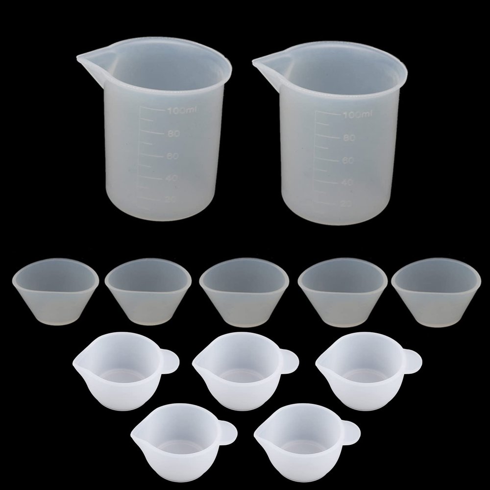 MinnowXY 12Pcs Resin Silicone Mixing Measuring Cups 100ml 20ml 10ml for UV Resin Mold Resin Casting Jewelry Making Tools Kit Silicone, Transparent,