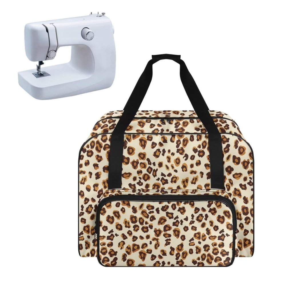 Pzuqiu Leopard Print Sewing Machine Carrying Case Portable Padded Sewing Machine Storage Bag Dust Cover with Pockets for Standard Sewing Machine (Bag Only)