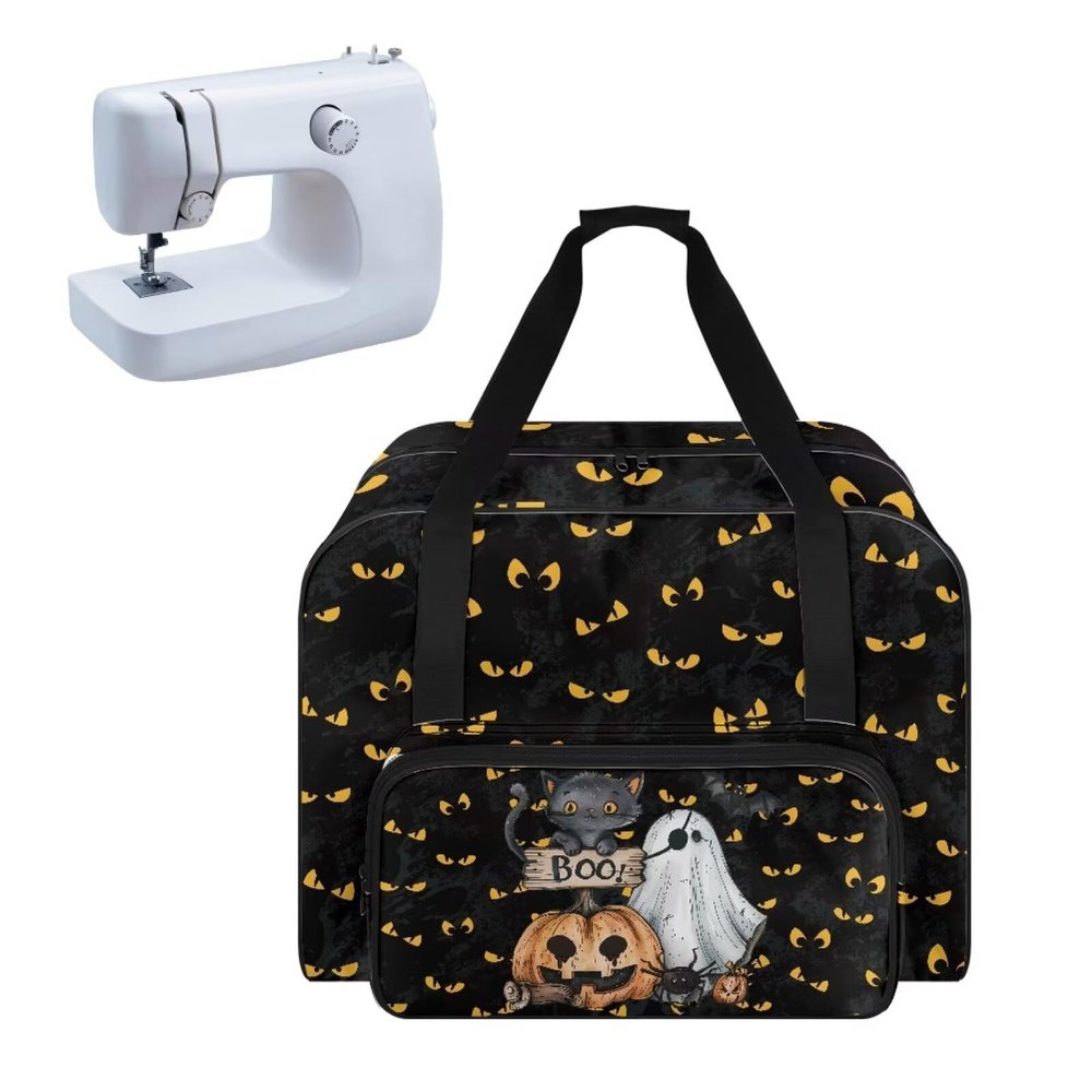 Pzuqiu Halloween Pumpkin Ghost Sewing Machine Carrying Case Tote Bag Padded Storage Cover Carrying Case with Pockets and Handles Suitable for Most Standard Sewing Machine