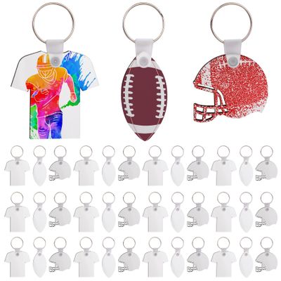 Framendino, 36 Pack 3 Styles Sublimation Keychain Blanks MDF Double Sided Heat Transfer Rugby Key Chains Bulk for DIY Craft