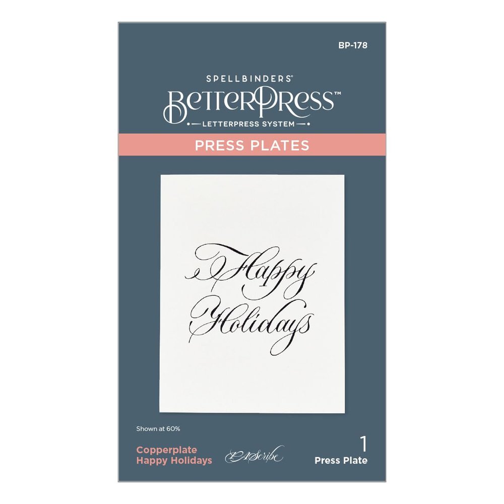 Spellbinders BP-178 Copperplate Happy Holidays Press Plate from the Copperplate Holiday Sentiments Collection by Paul Antonio