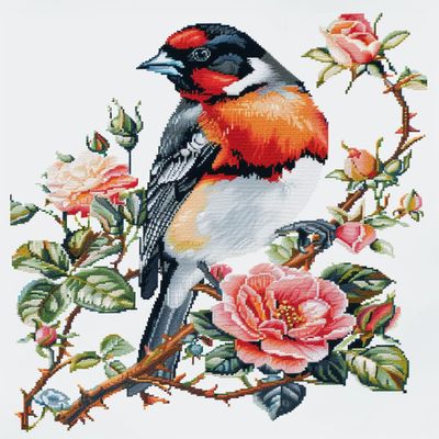Bullfinch with Roses DIY 11CT Stamped Cross Stitch Kits for Beginners Easy Needlepoint Embroidery Counted Cross Stitch Art Craft for Wall Decoration 12x16inch(8)