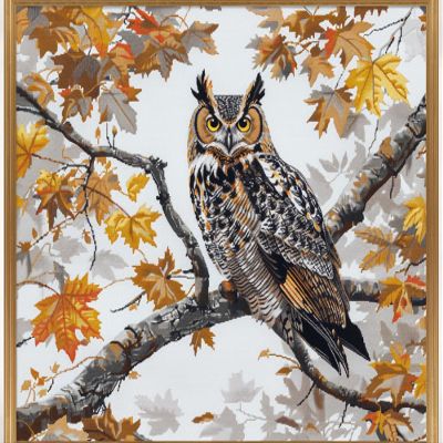 Owl Perched on Branch Autumn Tree DIY 11CT Stamped Cross Stitch Kits for Beginners Easy Needlepoint Embroidery Counted Cross Stitch Art Craft for Wall Decoration 20x28inch(7)