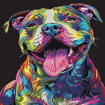 Colorful Portrait of Happy Pitbull Dog DIY 11CT Stamped Cross Stitch Kits for Beginners Easy Needlepoint Embroidery Counted Cross Stitch Art Craft for Wall Decoration 16x20inch(4)