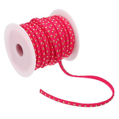 PATIKIL 65.6ft Studded Faux Suede Cord Rope for Jewelry Making, 5mm Micro Fibre Flat Leather Lace Beading String Ribbon with Rivets, Rose Red Golden