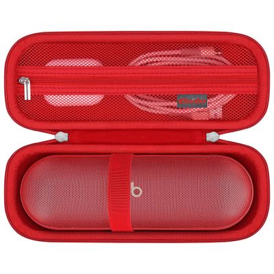 Elonbo Carrying Case for Beats Pill - Portable Bluetooth Speaker, Beats Pill Waterproof Bluetooth Speaker Hard Travel Bag Storage Cover Holder, Mesh Pocket Fits Charger, Red