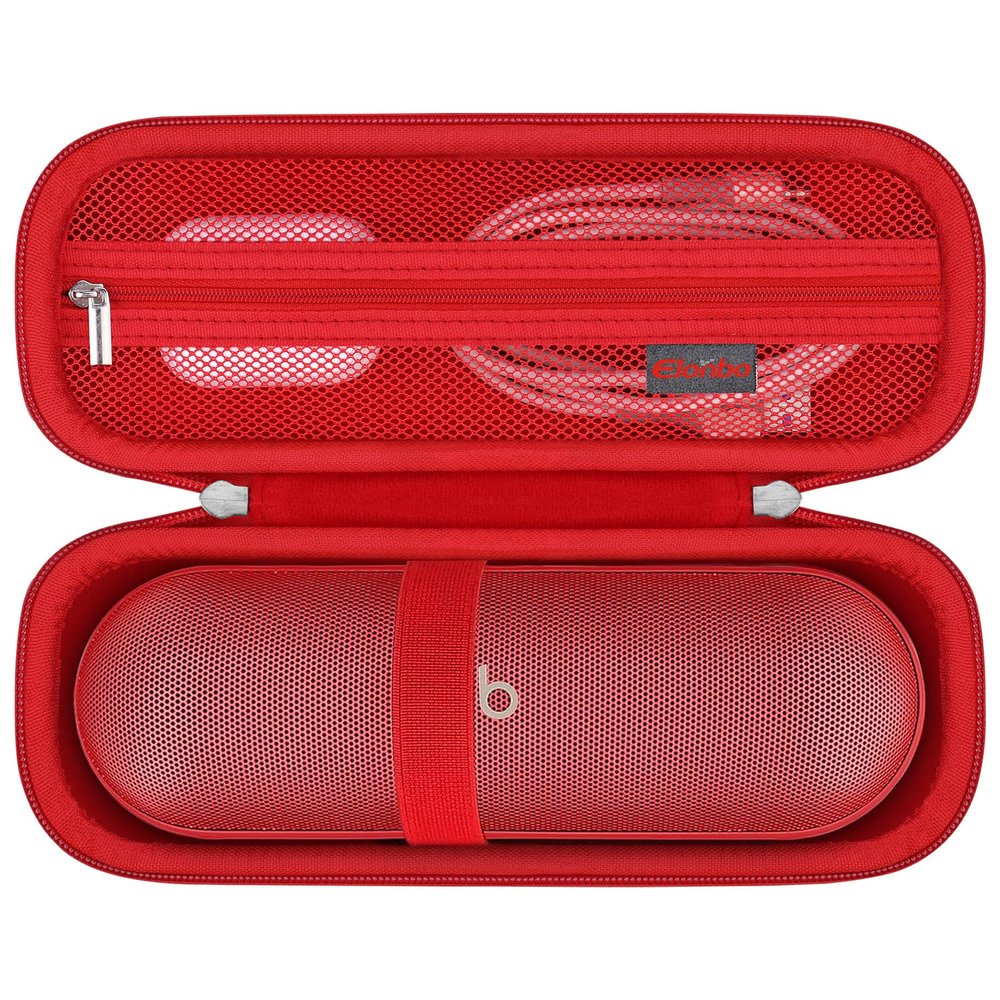 Elonbo Carrying Case for Beats Pill - Portable Bluetooth Speaker, Beats Pill Waterproof Bluetooth Speaker Hard Travel Bag Storage Cover Holder, Mesh Pocket Fits Charger, Red