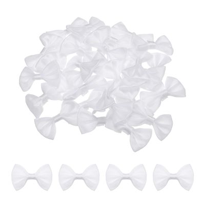 MECCANIXITY 80pcs White Bow Ties 1.5"x1" Mini Bowknot for Crafting Little Satin Bows Bulk