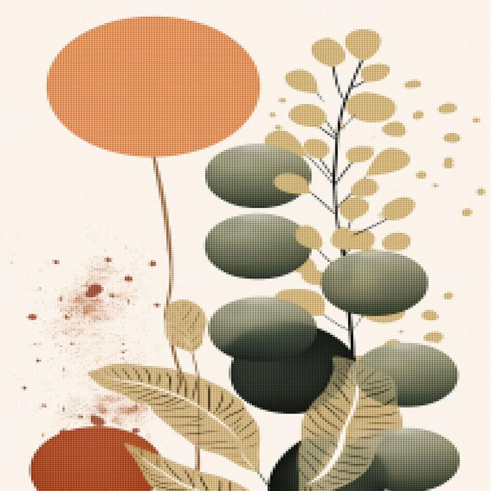 CISDKK Easy x-Stitch Pattern,PDF Cross Stitch Chart,Terracotta Green mid Century Modern,Bohemian Botanical Boho Abstract Plants,11CT,9.45 * 13.39 inch