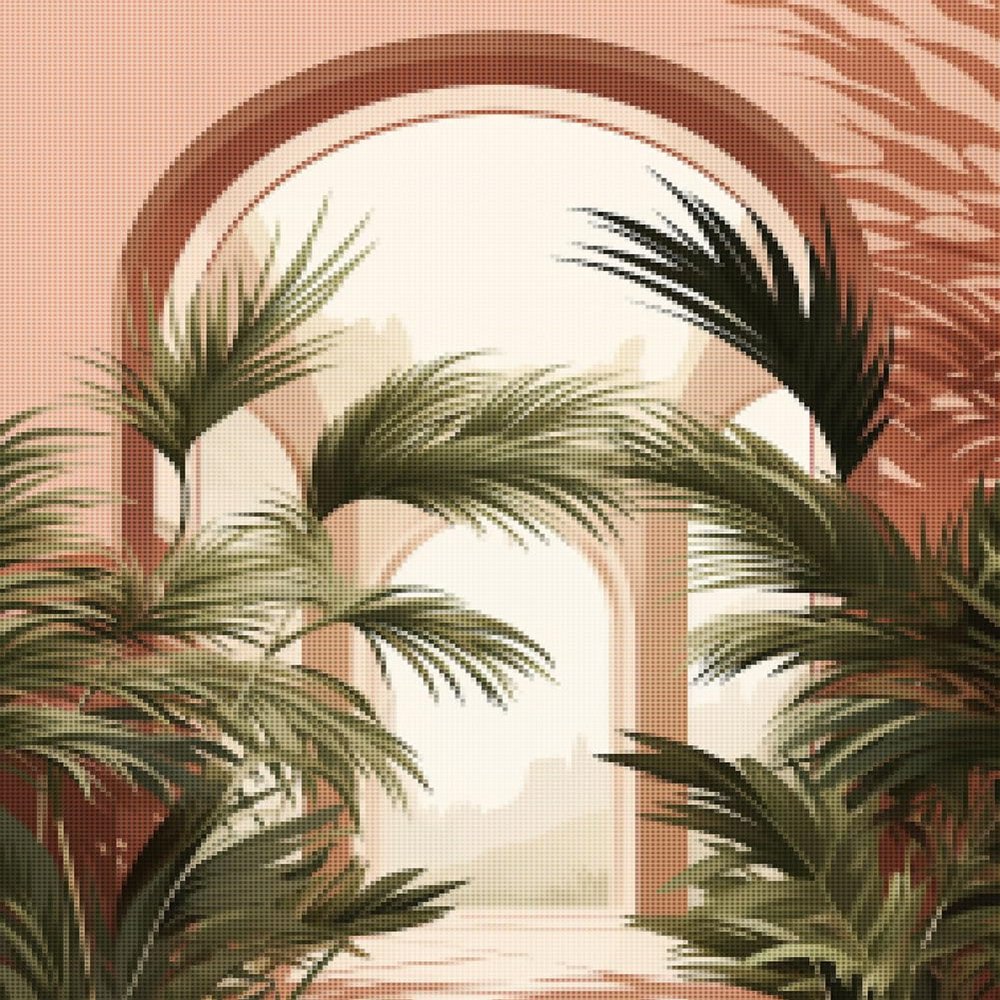 CISDKK Modern x-Stitch Pattern,Hand Embroidery Pattern,Boho Wall,Abstract Botanical,Boho Wall Decor,Boho,Boho Home Decor,Beige and Green,11CT,17.33 * 17.33 inch