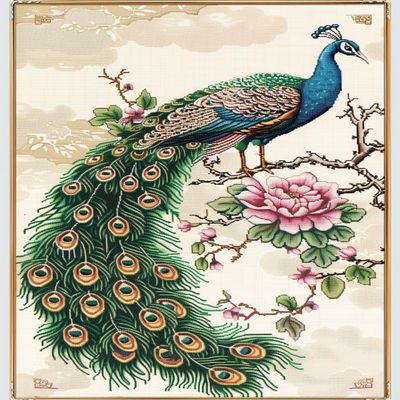 NineTribe Basics Animal Peacock on Branch Flower DIY 11CT Stamped Cross Stitch Kits for Beginners Easy Needlepoint Embroidery Counted Cross Stitch Art Craft for Wall Decoration 16x20inch(3)