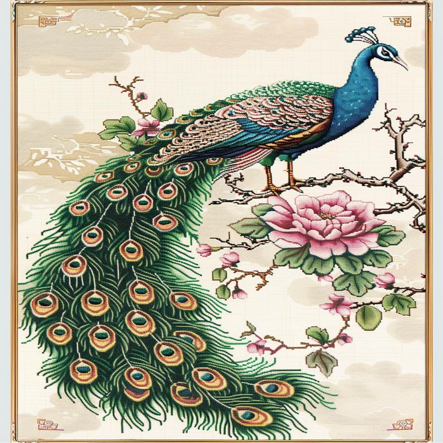 NineTribe Basics Animal Peacock on Branch Flower DIY 11CT Stamped Cross Stitch Kits for Beginners Easy Needlepoint Embroidery Counted Cross Stitch Art Craft for Wall Decoration 16x20inch(3)