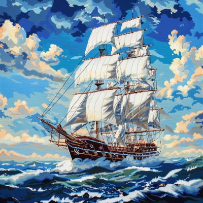 Sailing Ship in Ocean Blue Sky DIY 11CT Stamped Cross Stitch Kits for Beginners Easy Needlepoint Embroidery Counted Cross Stitch Art Craft for Wall Decoration 16x20inch(3)