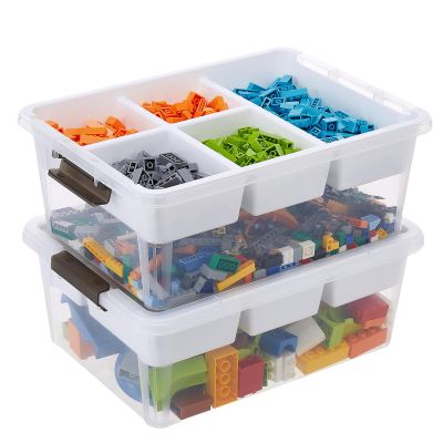 MACOPRO 17 QT Plastic Storage Box with Removable Tray, Bins with Lids, 2 Packs Clear Storage Container for Craft Supplies, Beads, Tools, Sewing, and Playdoh Organization(White, 2Pack-17QT)
