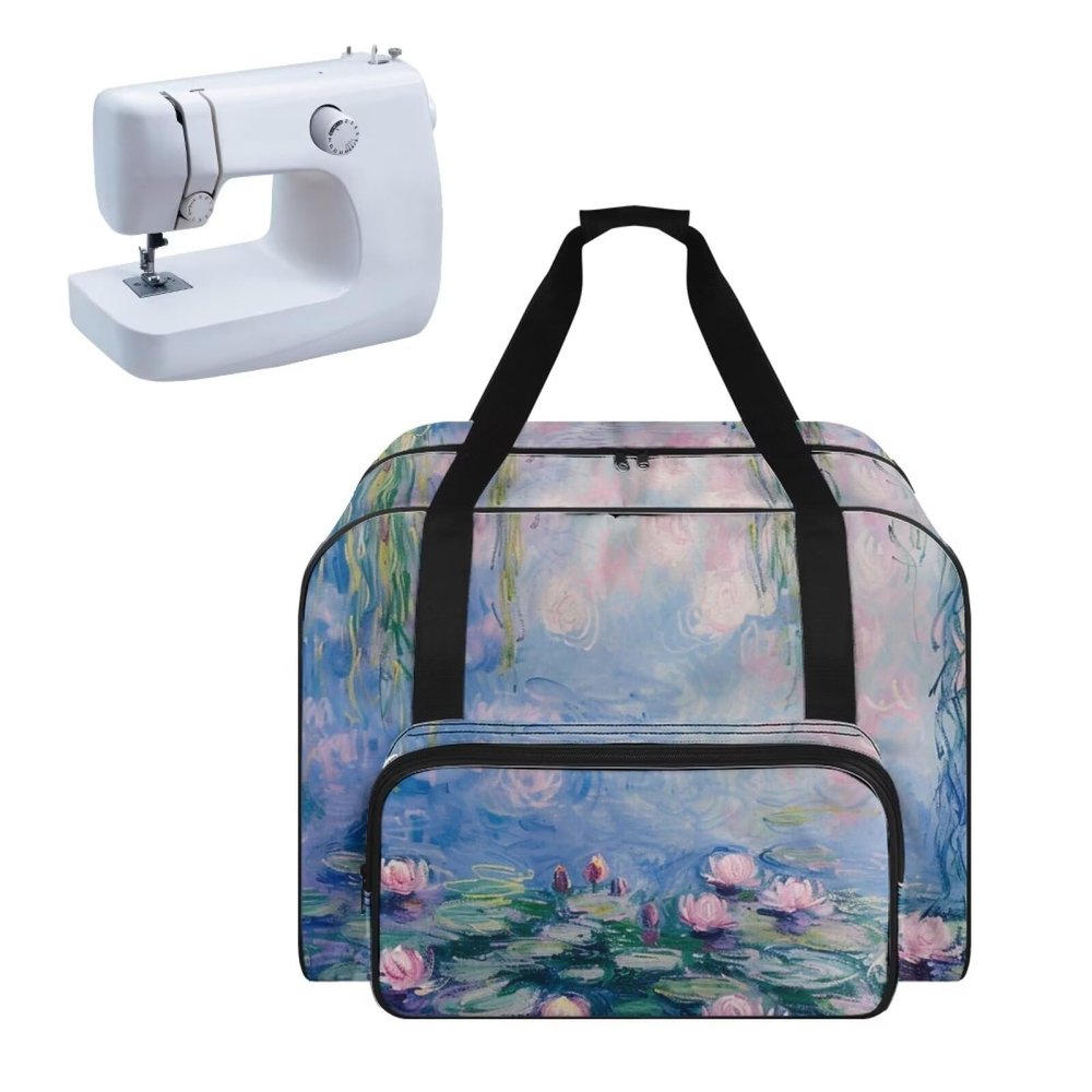 CREAMIC Monet's Water Lilies Sewing Machine Carrying Case,Universal Carry Tote Bag,Portable Padded Storage Dust Cover with Pockets for Sewing Machine Sewing Machine Bag for Home Use