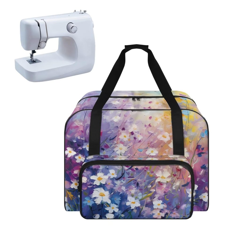 CREAMIC Sewing Machine Carrying Case Daisy Print Sewing Machine Case Sewing Machine Cover Sewing Machine Travel Case for Most Standard Sewing Machines Sewing Machine Bag with Multiple Compartments