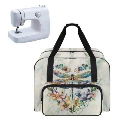 Uorisanigo Sewing Machine Carrying Case Heavy Duty Universal Sewing Machine Tote Bag with Multiple Storage Pocket Compatible with Most Standard Sewing Machine and Accessories Dragonfly Floral