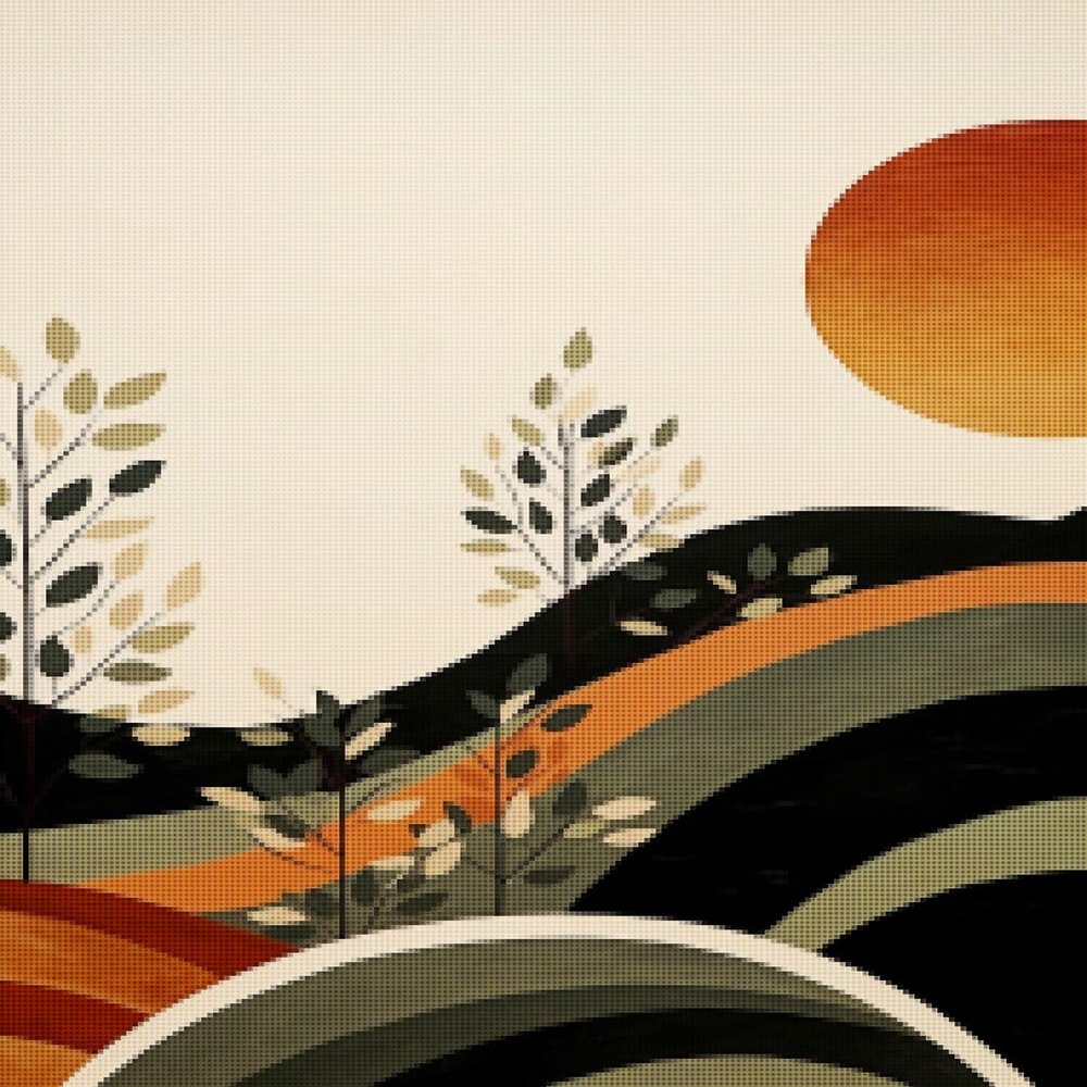 CISDKK Cross Stitch Kits for Adults,Counted Cross Stitch Patterns,Mid Century Modern Art,Boho Decor,Abstract Art,Gallery Wall,Printable,Earth Tone Decor,Digital,11CT,13.39 * 17.33 inch, pattern7