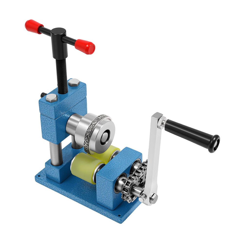 Jewelry Bending Machine Ring and Bracelet Press Bending Machine Manual Hand Crank Jewelry Flat Rolling Mill Press Tool for Rolling Tough Metals Gold Silver Copper Aluminum Paste DIY Crafts
