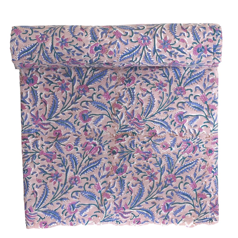 100% Cotton Indian Hand-Block Print Floral Pattern Fabric Cut by The Yard Material Sewing, Crafts, Home Dcor, Art (10 Yard, Beige Blue Pink Floral)