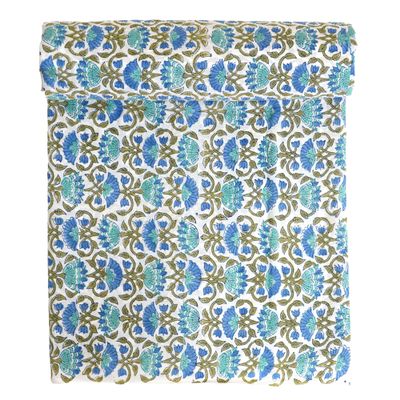 100% Cotton Indian Hand-Block Print Floral Pattern Fabric Cut by The Yard Material Sewing, Crafts, Home Dcor, Art (10 Yard, White Blue Floral)