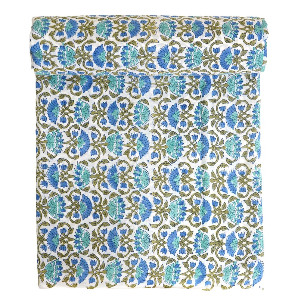 100% Cotton Indian Hand-Block Print Floral Pattern Fabric Cut by The Yard Material Sewing, Crafts, Home Dcor, Art (10 Yard, White Blue Floral)