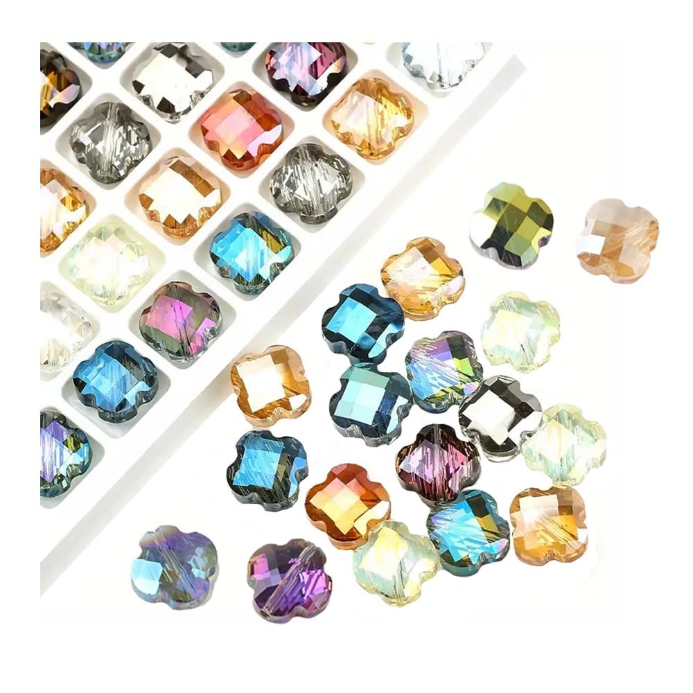 Ximimark 60pcs 12mm Colorful Transparent Lucky Four-Leaf Clover Shape Glass Loose Beads for DIY Necklace Bracelet Earring Accessories Jewelry Making Accessories