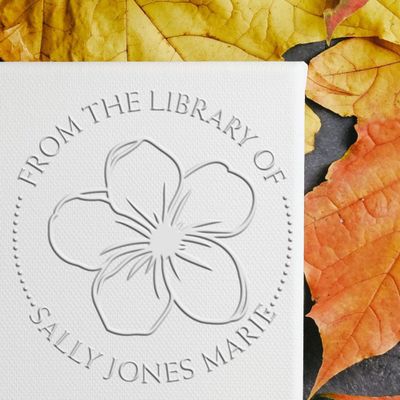 Personalized Book Library Embossing Seal - Soft Charming Blooms Design, Customized Collection Embosser, 1-5/8 Round, Ideal for Collectors