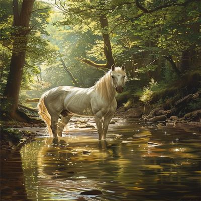 Walluminati Cross Stitch Kits for Beginners Pattern Stamped Cross-Stitch Supplies Needlework DIY 11CT 3 Strands Cotton Thread Printed Needlepoint Kits(White Horse in The River,K,16x20inch)