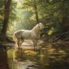 Walluminati Cross Stitch Kits for Beginners Pattern Stamped Cross-Stitch Supplies Needlework DIY 11CT 3 Strands Cotton Thread Printed Needlepoint Kits(White Horse in The River,K,16x20inch) view 1
