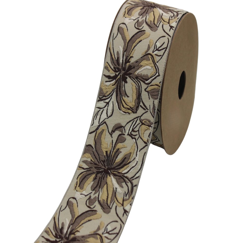 3.8 Yard Spool 2.7" Brown Pomegranate Flowers Embroidered Curtain Trim Jacquard Ribbon for Your Drapes Curtains Drapery Banding Trim Tape V4 217