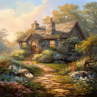 Walluminati Cross Stitch Kits for Beginners Stamped Cross-Stitch Supplies Needlework preprint Embroidery Kits for Adults DIY Needlepoint Kits Embroidery Patterns 11CT(Garden House,Q,16x20inch)