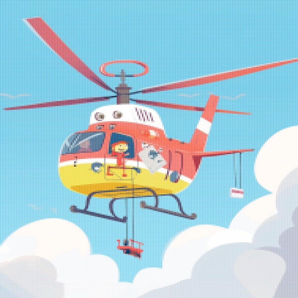 CISDKK Cross Stitch Design,Printed Cross Stitch Kits,Plane Print Kids Nursery Kids Helicopter Print Kids Room Decor Aviation Print,11CT,17.33 * 17.33 inch