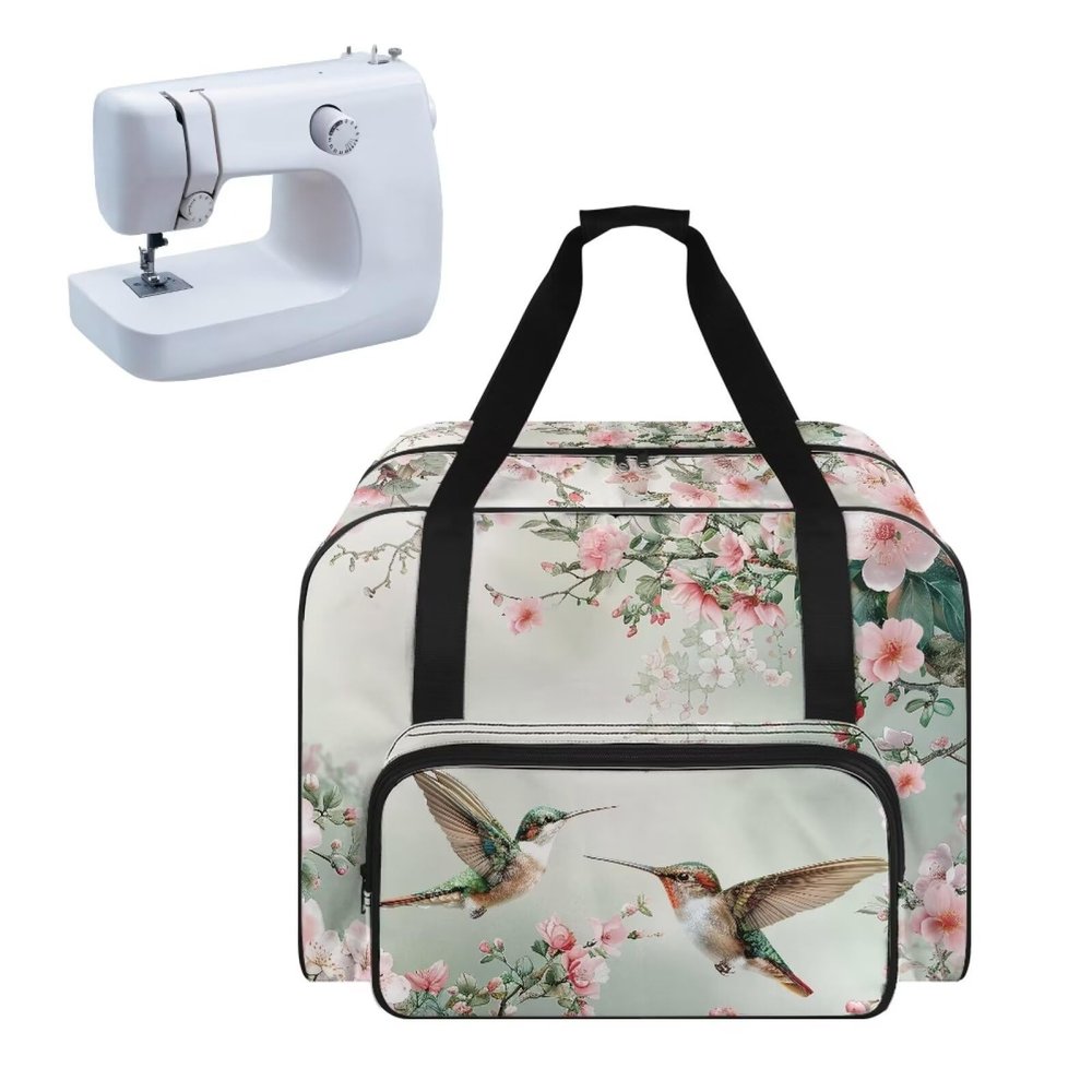 Uorisanigo Sewing Machine Carrying Case Pattern Universal Tote Bag with Soft Cushion and Front Pocket Compatible with Most Standara Sewing Machine and Accessories for Beginners Green Hummingbird