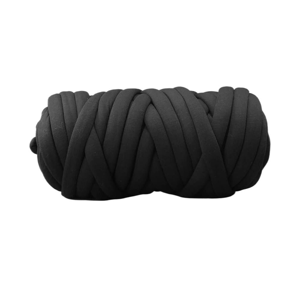 250g Hand Woven Blanket Cord Core Cord Cloth Strip Coarse Wool DIY Blanket Material Machine Washable Bulky Yarn Wool Yarn(Black)