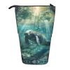 QASNLU Crazy Save Manatee print Vertical retractable pencil case storage bag for office travel daily makeup bags view 1