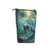 QASNLU Crazy Save Manatee print Vertical retractable pencil case storage bag for office travel daily makeup bags view 2