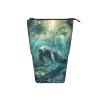 QASNLU Crazy Save Manatee print Vertical retractable pencil case storage bag for office travel daily makeup bags view 3