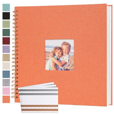 Scrapbook Photo Album 12x12 Inches 80 Pages Hardcover Kraft Paper Linen Cover Scrap Book Memory Book DIY Scrapbook Albums for Wedding Baby Boyfriend Travel Anniversary Family, Orange