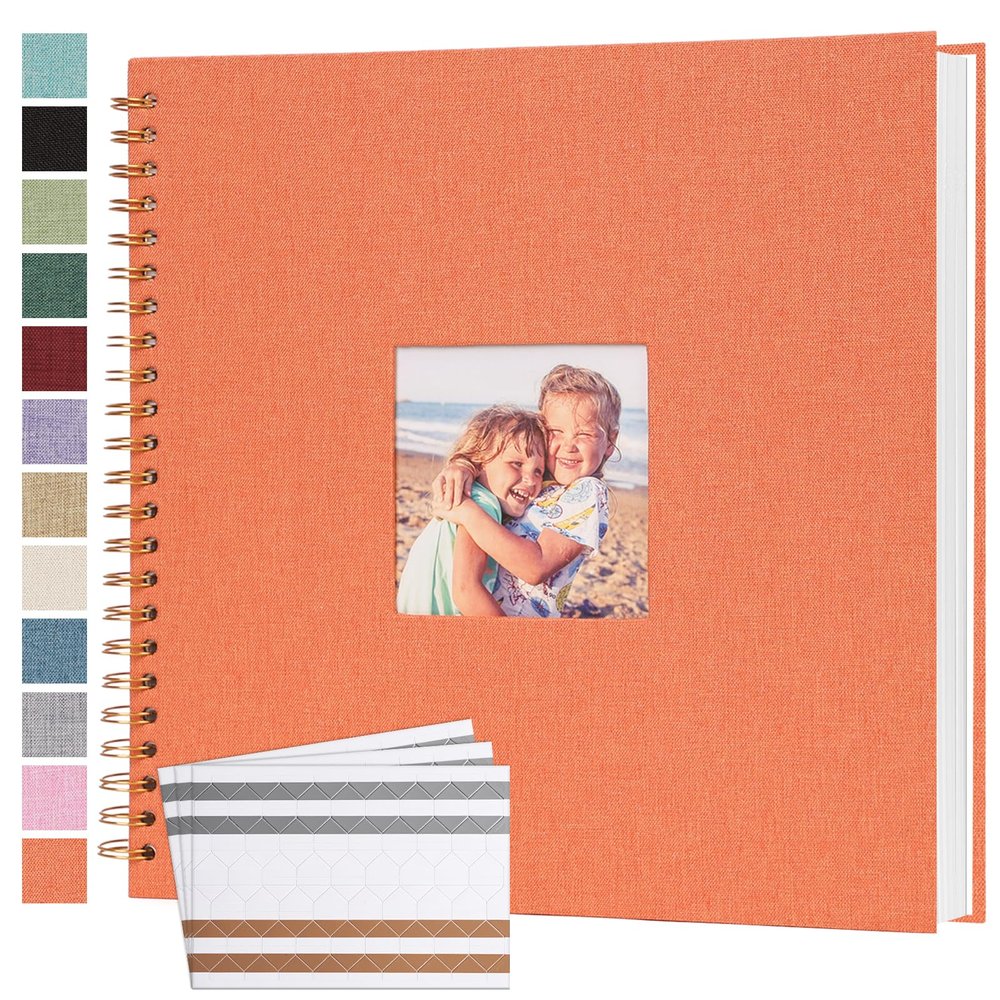 Scrapbook Photo Album 12x12 Inches 80 Pages Hardcover Kraft Paper Linen Cover Scrap Book Memory Book DIY Scrapbook Albums for Wedding Baby Boyfriend Travel Anniversary Family, Orange