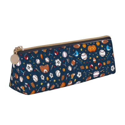 DRTGEDS Sports Baseball Game Classic Triangular Design Portable Leather Pencil Case With Large Storage Capacity Pencil Pouch