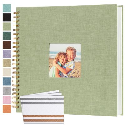Scrapbook Photo Album 12x12 Inches 80 Pages Hardcover Kraft Paper Linen Cover Scrap Book Memory Book DIY Scrapbook Albums for Wedding Baby Boyfriend Travel Anniversary Family, GreenGrass