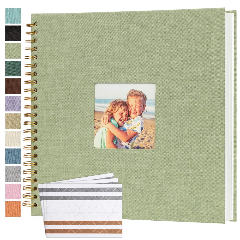 Scrapbook Photo Album 12x12 Inches 80 Pages Hardcover Kraft Paper Linen Cover Scrap Book Memory Book DIY Scrapbook Albums for Wedding Baby Boyfriend Travel Anniversary Family, GreenGrass