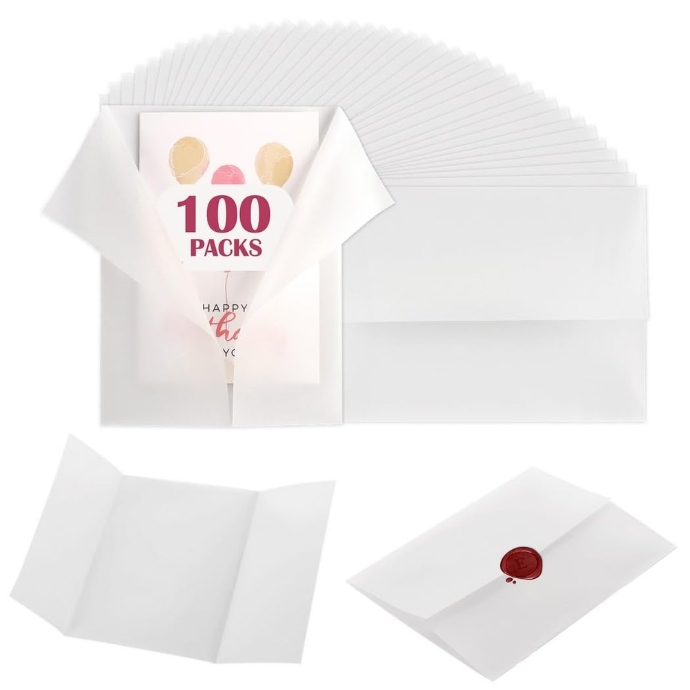 Set Vellum Inches 5 Paper, Translucent Jackets Invitations, Vellum Wedding Party 7 X 7 5 Birthday For For Folded Set, For Pre Jackets 5 Wraps Pack Waiting 100-Invitations
