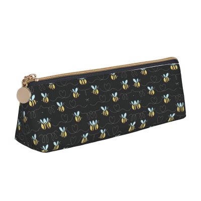 DRTGEDS Bumble Bees Classic Triangular Design Portable Leather Pencil Case With Large Storage Capacity Pencil Pouch