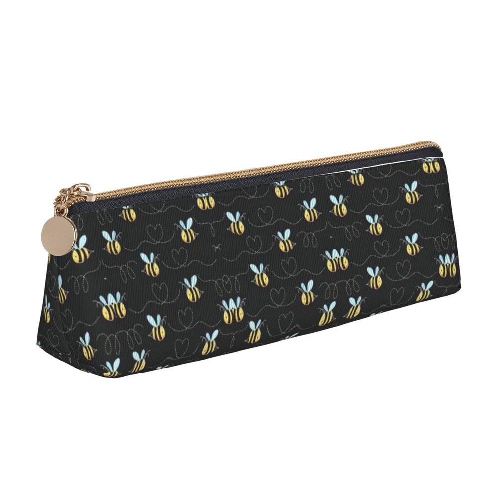 DRTGEDS Bumble Bees Classic Triangular Design Portable Leather Pencil Case With Large Storage Capacity Pencil Pouch