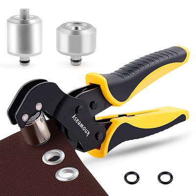Knoweasy Grommet Tool Set: 3/8 Inch Handheld Grommet Plier with Interchangeable 1/4 Inch Die, 10mm and 6mm Punch Eyelet Tool for Fabric, Tarps, and Leather
