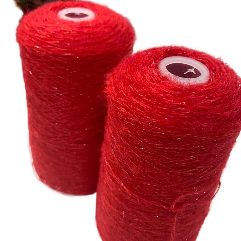 250g Natural Plush Mohair Wool Ice Silk Sequin Yarn for Knitting Yarn Weave Crochet Knit Sewing Thread(Red)