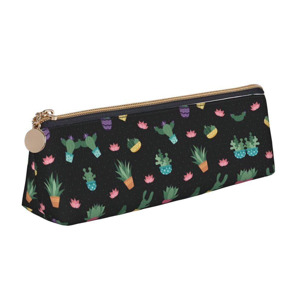 DRTGEDS Cactus.. Classic Triangular Design Portable Leather Pencil Case With Large Storage Capacity Pencil Pouch