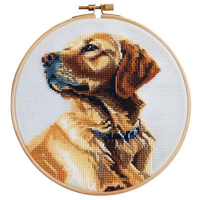 Cross Stitch Kits Counted Kit Cross-Stitching Pattern for Home Decor, 11CT Pre-Printed Fabric Embroidery Crafts Needlepoint Kit Canvas 13.7 x13.7 inches (35x35cm)- Labrador (D) 4